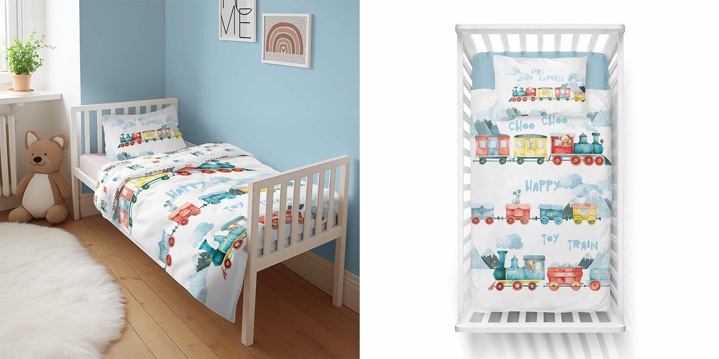 100x135 pościel pociąg happy mięta